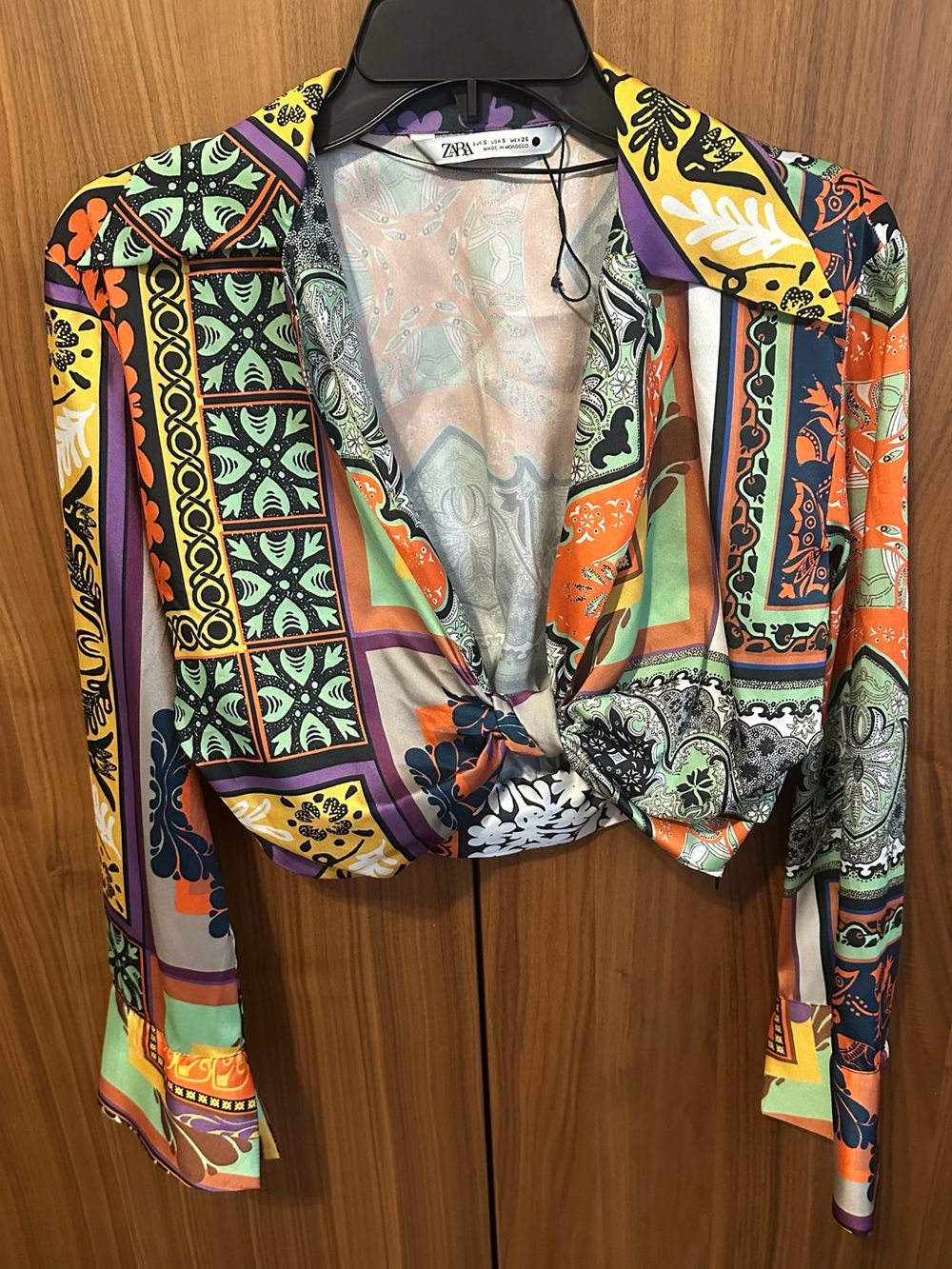 ZARA Multicolor Printed Twist-Front Blouse